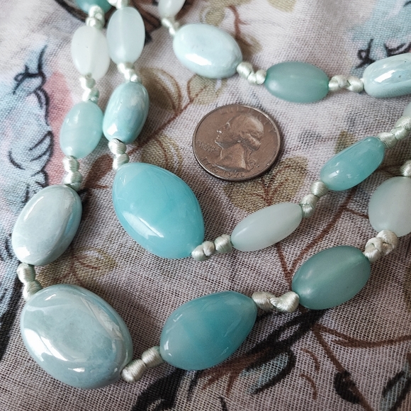 LC Liz Claiborne Laura Conrad Signed Beaded 3 Strand Necklace Mint Satin Cord - Picture 6 of 14